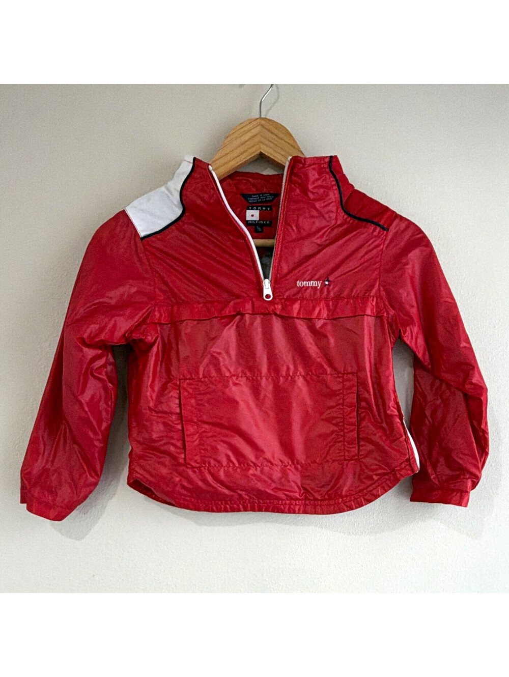 Vintage Tommy Hilfiger Boys Windbreaker Jacket Half Zip Pockets Red Size 5/6 EUC